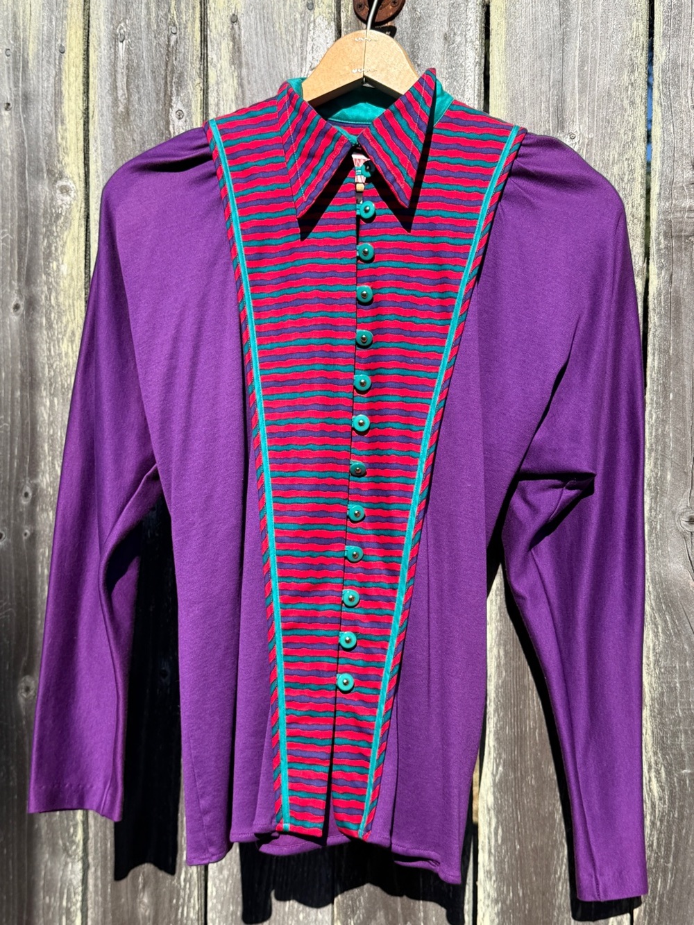 Vintage Jeanne Marc Purple Striped Button-Front Women’s Top - SMALL